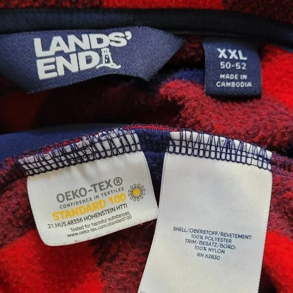 LAND'S END MEN'S RED BLUE FLEECE FLANNEL SWEATSHIRT EUC XXL 50 52 - Picture 3 of 3